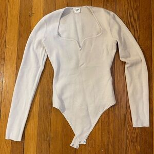 Abercrombie & Fitch Cream Ribbed Knit Bodysuit